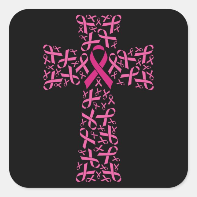 Sticker Carré Sensibilisation au cancer du sein Croix du ruban r (Devant)
