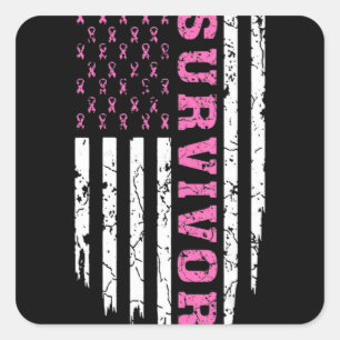 Sticker Carré Sensibilisation au cancer du sein Ruban rose Survi