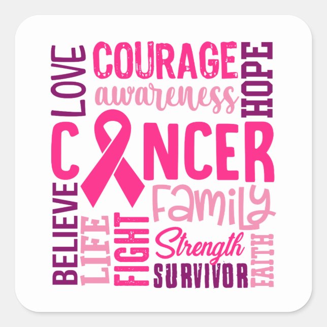 Sticker Carré Sensibilisation au ruban rose Cancer du sein (Devant)