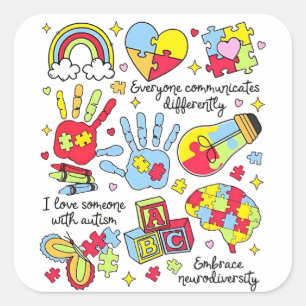 Sticker Carré Sensibilisation sur l'autisme Embrasser la diversi