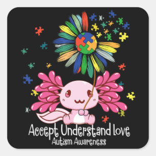 Sticker Carré Sensibilisation sur l'autisme, passionnés d'axolot