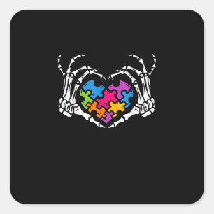 Sticker Carré Sensibilisation sur l'autisme s Skeleton Main Hear