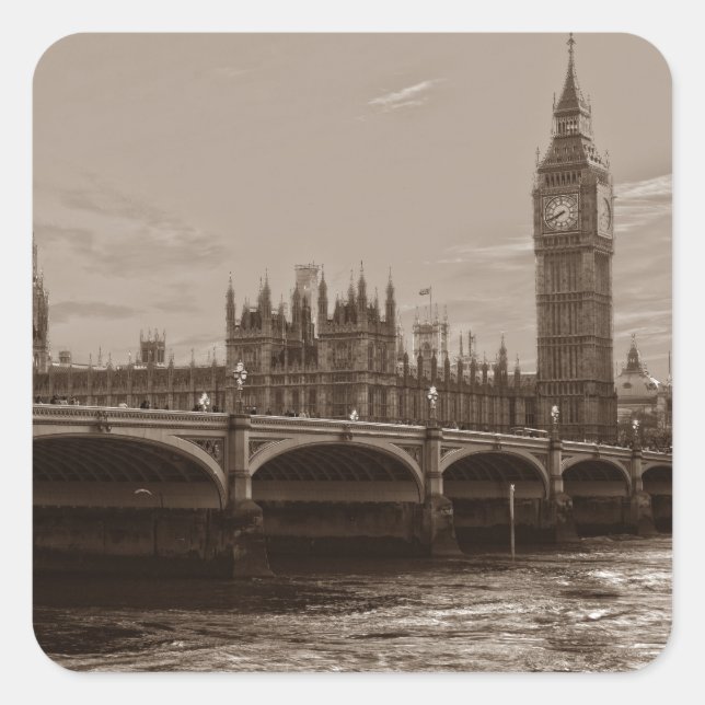 Sticker Carré Sepia Big Ben Tower Palace de Westminster (Devant)
