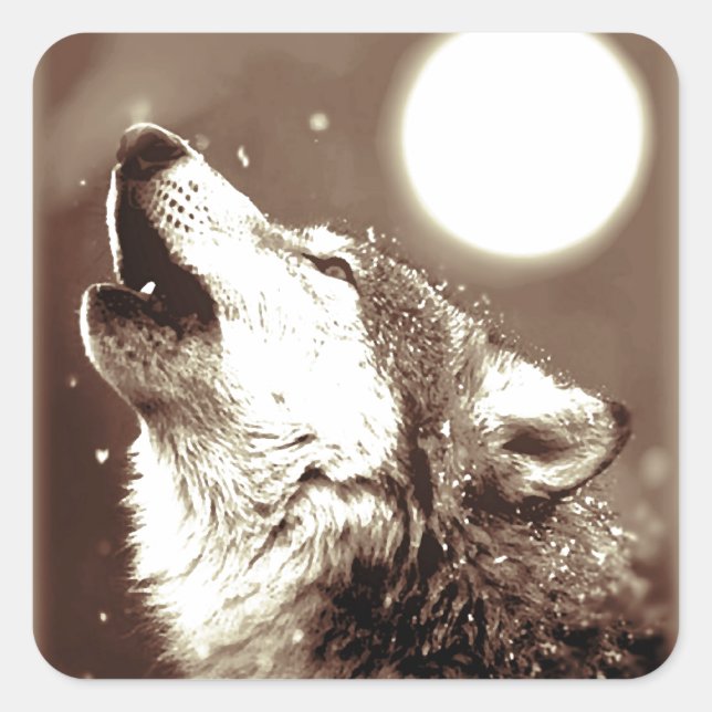 Sticker Carré Sepia Wolf & Moon (Devant)