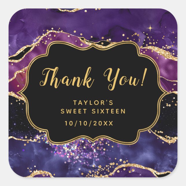 Sticker Carré Séquines d'or violet Agate Sweet sixteen Merci (Devant)