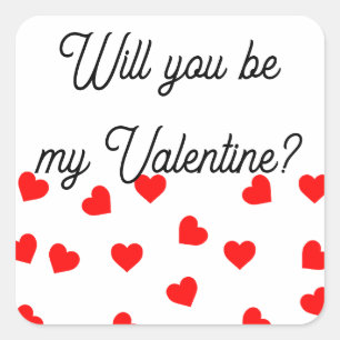 Sticker Carré Seras-tu mon Valentin? Cœurs rouges ludiques 