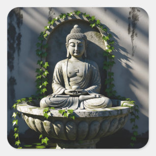 Sticker Carré Serene Tranquille Fontaine Bouddha