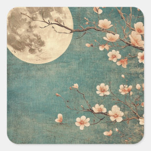 Sticker Carré Sérénité de la fleur de cerisier sur la Lune
