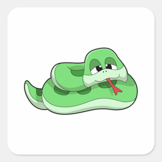 Sticker Carré Serpent avec des rideaux verts (Devant)