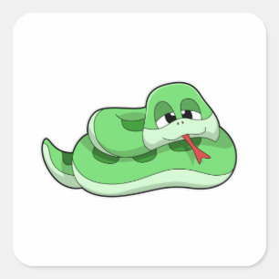 Sticker Carré Serpent avec des rideaux verts