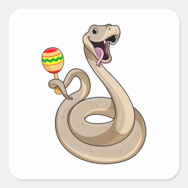 Sticker Carré Serpent en musicien avec Maracas (Devant)