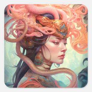 Sticker Carré Serpent Hair Lady Imaginaire Art
