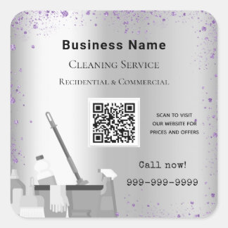 Sticker Carré Service de nettoyage argent violet parties scintil