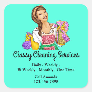 Sticker Carré Service de nettoyage classique Mint Maid Maid Hous