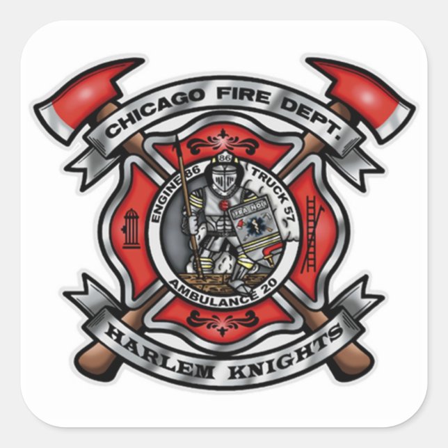 Sticker Carré Service d'incendie de Chicago/Harlem Knights E86 T (Devant)