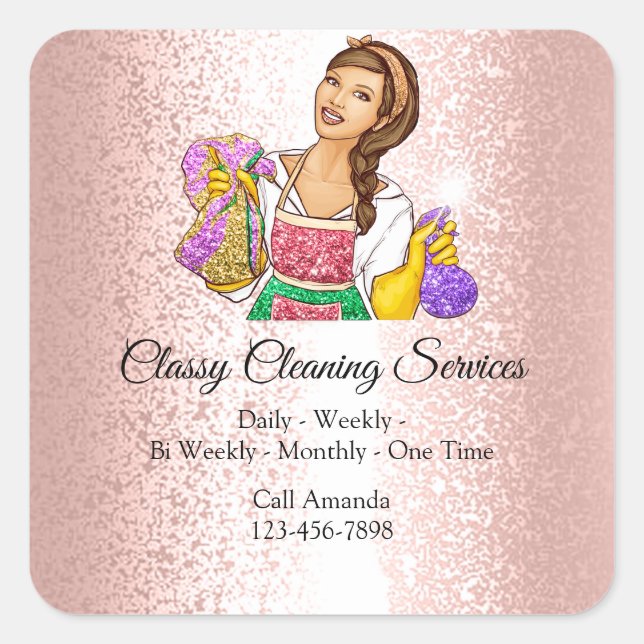 Sticker Carré Services de nettoyage classique Rose domestique (Devant)