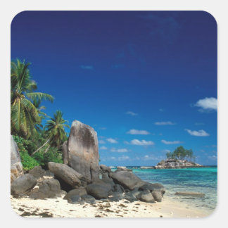 Sticker Carré Seychelles, île de Mahe, plage d'Anse Royale.