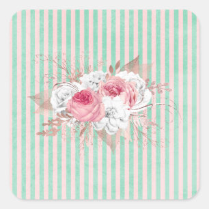 Sticker Carré Shabby Chic Bouquet Rose raypes