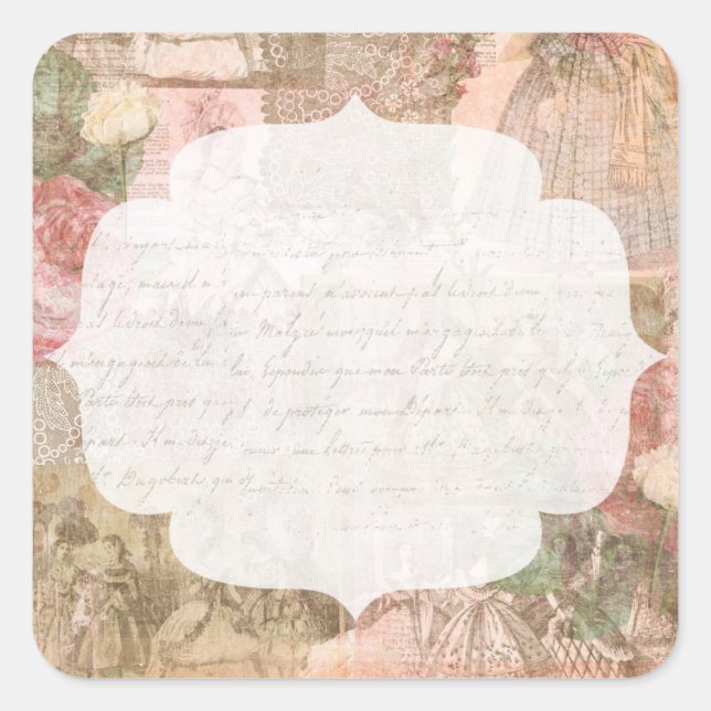 Sticker Carré Shabby Chic Victorian Dames Mode Bijoux artisanat (Devant)