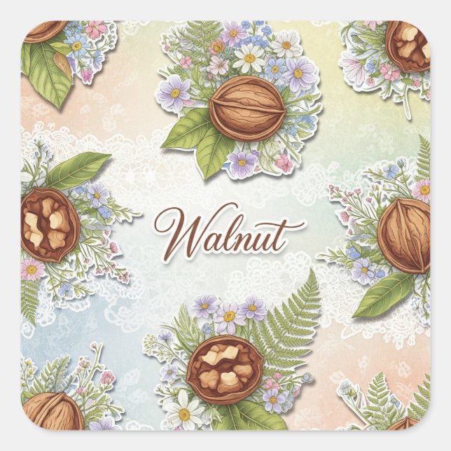 Sticker Carré Shabby Chic. Walnut, par Natasha Us (Devant)