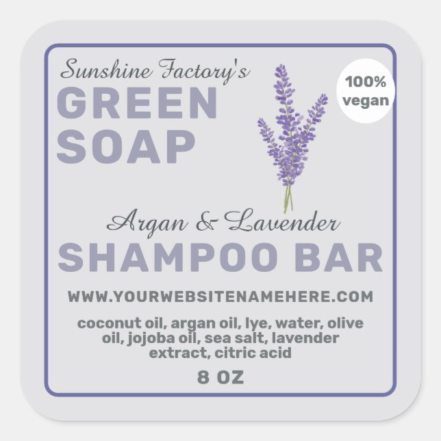 Sticker Carré Shampooing Vega Soap Bar Pastel Purple (Devant)