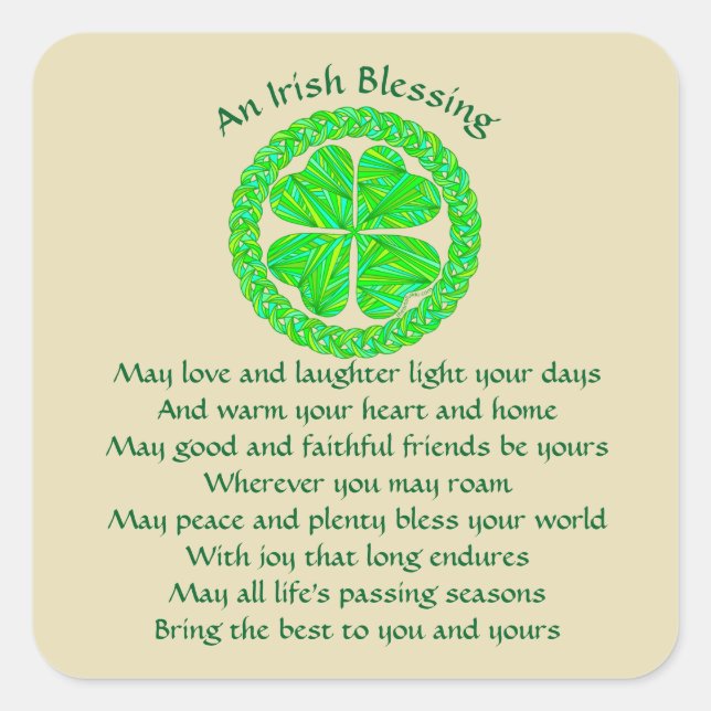 Sticker Carré Shamrock celte de la bénédiction irlandaise (Devant)