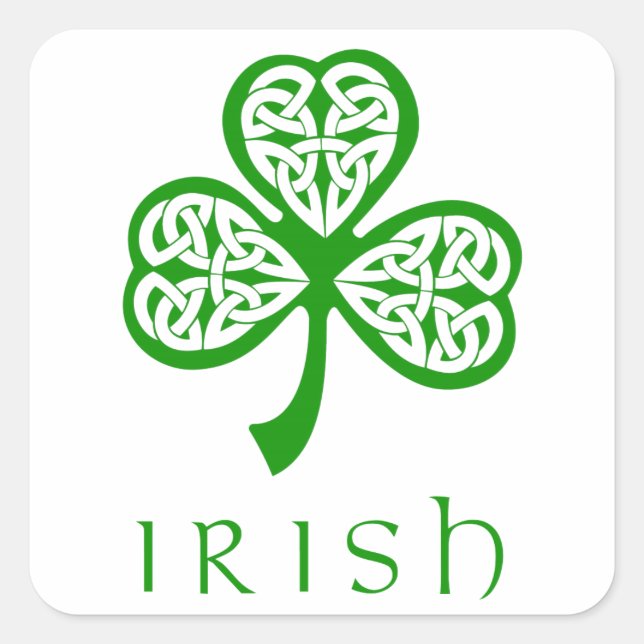 Sticker Carré Shamrock de noeud celtique sur texte irlandais (Devant)