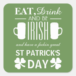 Sticker Carré Shamrock et bière irlandaise St Patrick's Day