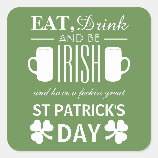 Sticker Carré Shamrock et bière irlandaise St Patrick's Day (Devant)