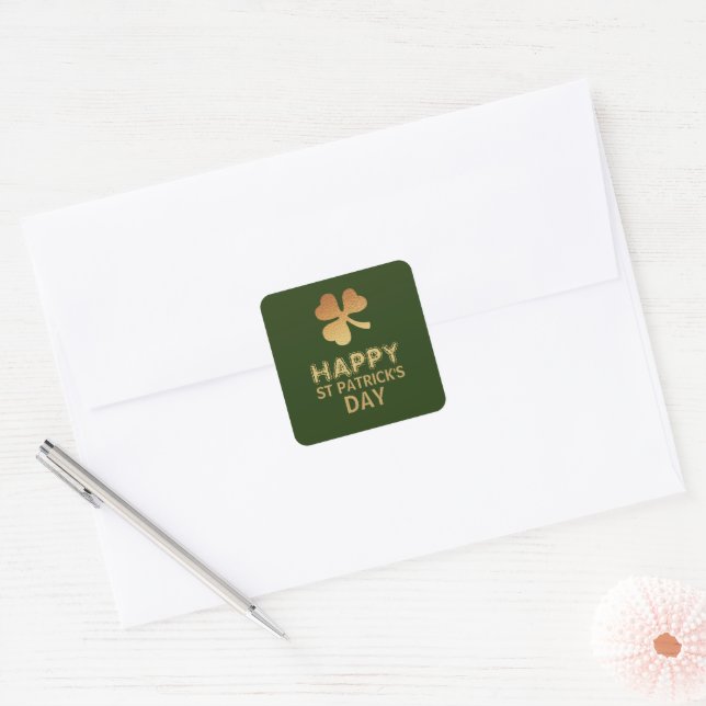 Sticker Carré Shamrock Gold Foil, Saint Patrick's Day (Enveloppe)