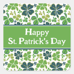 Sticker Carré Shamrock vert Happy St Patrick`s Day