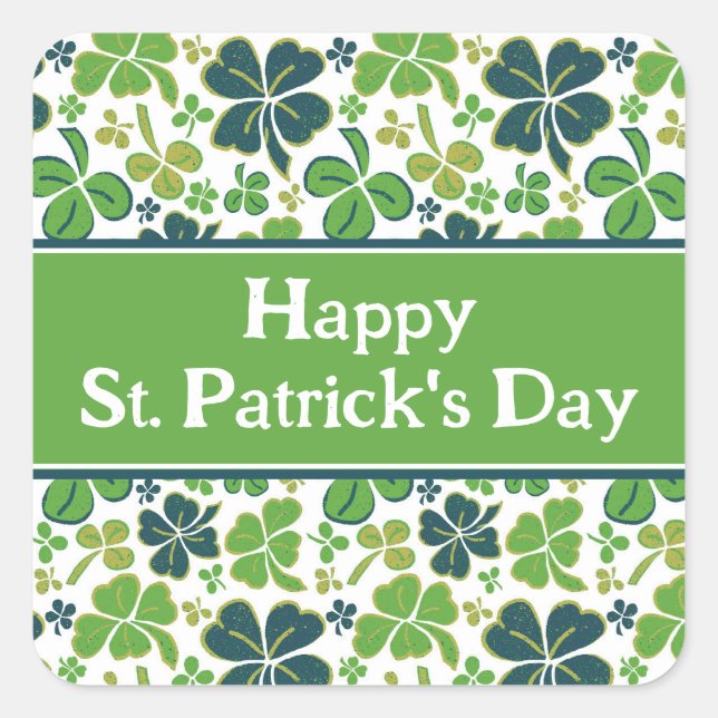 Sticker Carré Shamrock vert Happy St Patrick`s Day (Devant)