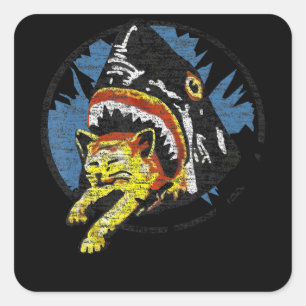 Sticker Carré Shark Eating A Cat Funny Shark Gifts