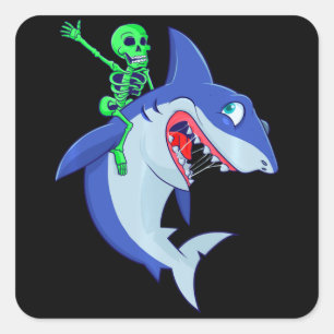 Sticker Carré Shark Halloween Skeleton équitation Requins Amour