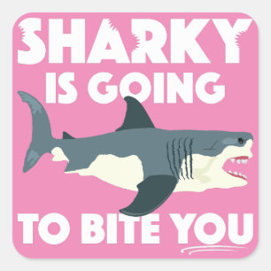 Sticker Carré Sharky Va Vous Bite Design - Bouton Carré