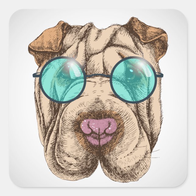 Sticker Carré Sharpei dans les lunettes de soleil (Devant)