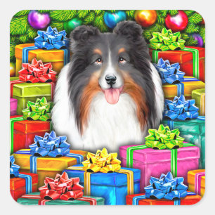 Sticker Carré Shelter Noël Open Cadeaux Tri couleur