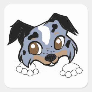 Sticker Carré Shetland Sheepdog Blue Merle Tri Fouineur Dessin A