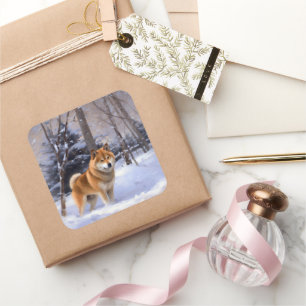 Sticker Carré Shiba Inu Qu'il neige Noël
