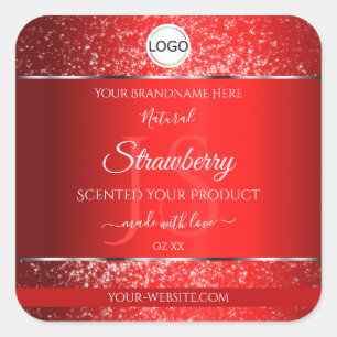 Sticker Carré Shimmery Red Logo Initiales Parties scintillant Ét