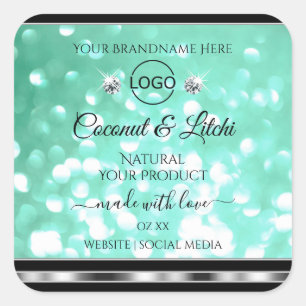 Sticker Carré Shimmery Turquoise Parties scintillant Produit Éti