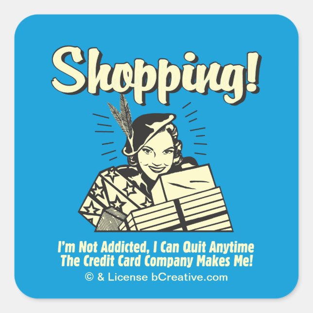 Sticker Carré Shopping : Je ne suis pas accro (Devant)