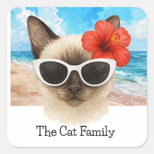 Sticker Carré Siamese Cat Beach thème pour Noël en juillet