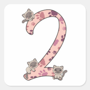 Sticker Carré Siamese Chat Deuxième Anniversaire Pour Enfants Ch
