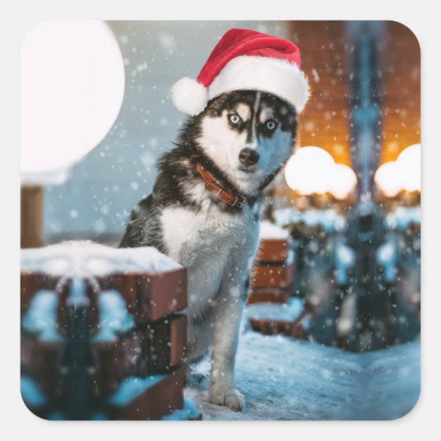 Sticker Carré Siberian Husky (Devant)