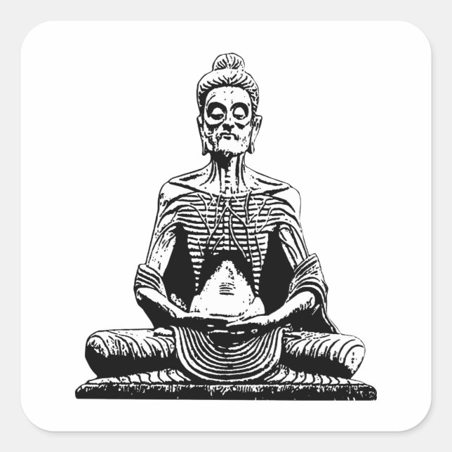 Sticker Carré Siddhartha Bouddha de jeûne Méditant (Devant)