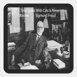 Sticker Carré Sigmund Freud Dans Son Bureau & Citation de Chat D