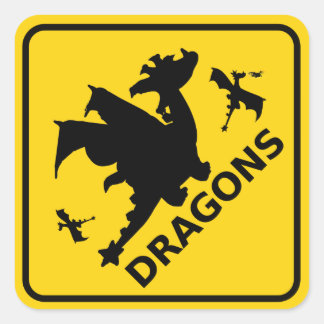 Sticker Carré Signal d'avertissement Dragons