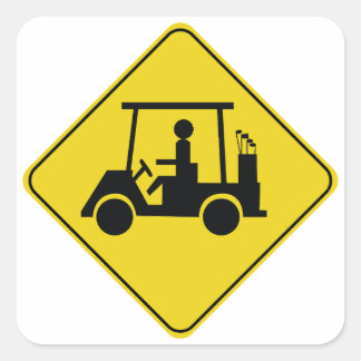Sticker Carré Signal de prudence Panier de golf Jaune