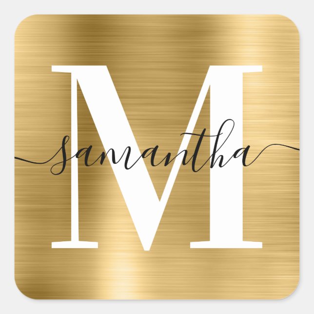 Sticker Carré Signature élégant Moderne Monogramme Gold Foil (Devant)